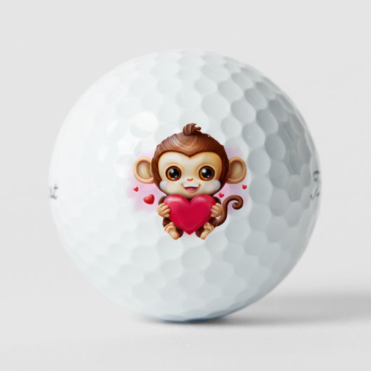 Schattige Baby Monkey met een rood hart Golfballen (Voorkant)