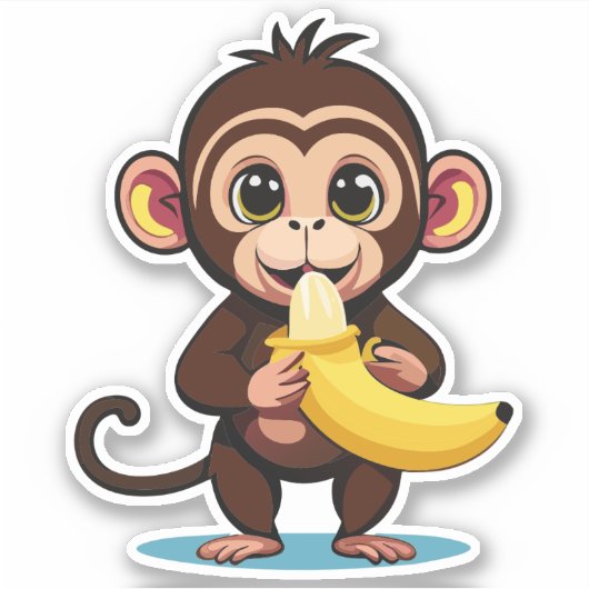 Schattige Baby Monkey met zijn favoriete maaltijd Sticker (Voorkant)