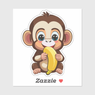 Schattige Baby Monkey met zijn favoriete maaltijd Sticker