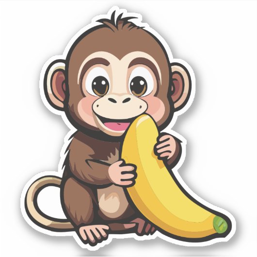 Schattige Baby Monkey met zijn favoriete maaltijd Sticker (Voorkant)