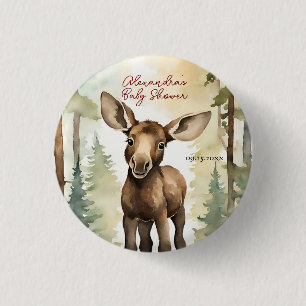 Schattige Baby Moose Genderneutraal Baby shower Ronde Button 3,2 Cm