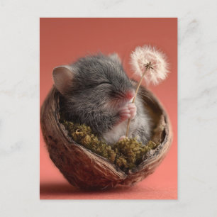 Schattige Baby-muis die in een walnootschelp slaap Feestdagenkaart