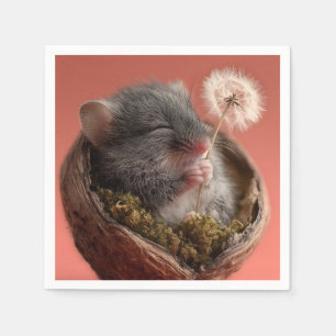 Schattige Baby-muis die in een walnootschelp slaap Servet