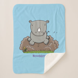 Schattige baby neushoorn cartoon illustratie sherpa deken