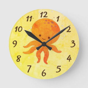 Schattige Baby Octopus Cartoon Ronde Klok