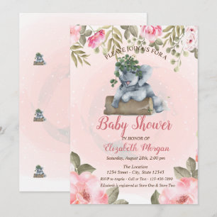 Schattige Baby Olifant,Bloemige Baby Shower Kaart