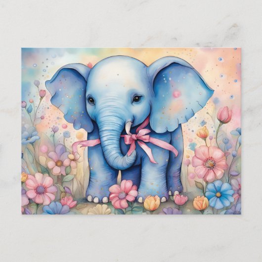 Schattige Baby olifant in een pasteltuin Briefkaart (Voorkant)