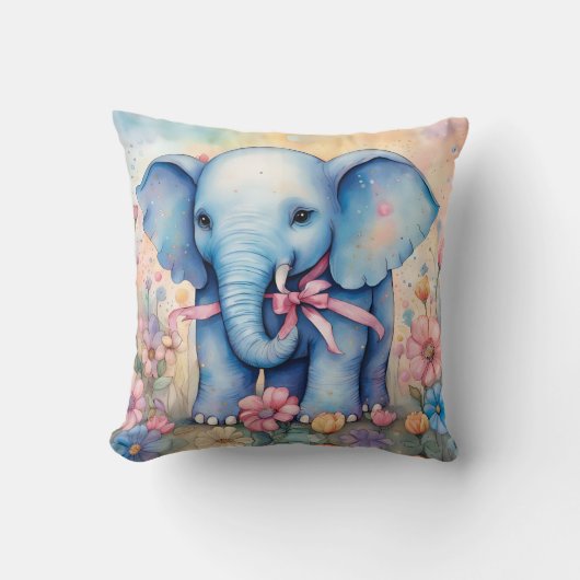 Schattige Baby olifant in een pasteltuin Kussen (Voorkant)