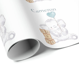 Schattige baby olifant jongen waterverf aangepaste cadeaupapier