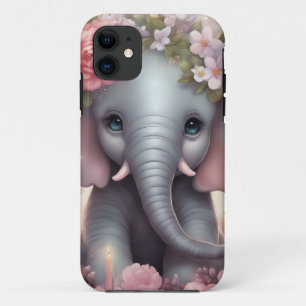 Schattige Baby Olifant met Bloemen iPhone 11 Hoesje