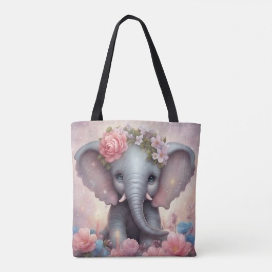 Schattige Baby Olifant met Bloemen Draagtas (Achterkant)
