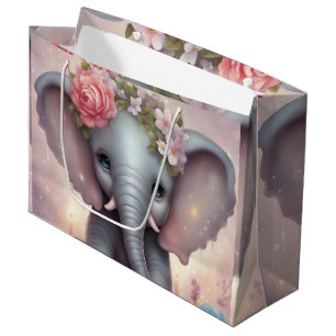 Schattige Baby Olifant met Bloemen Groot Cadeauzakje