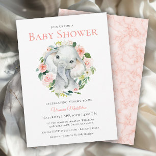 Schattige Baby Olifant Roze Bloemen Baby shower Kaart