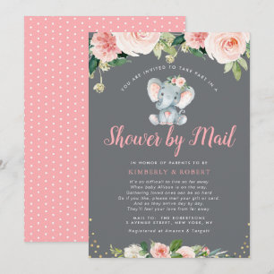 Schattige baby olifant roze bloemendouche per post kaart