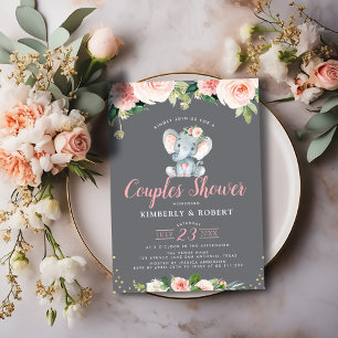 Schattige baby olifant roze bloemenkoppels douche kaart