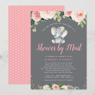 Schattige baby olifant roze florale douche per pos kaart
