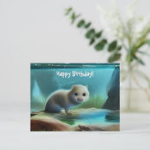 Schattige baby otter in vijver - personaliseerbare briefkaart (Staand voorkant)