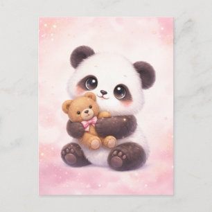 Schattige baby panda die een teddybeer omhelst ans briefkaart