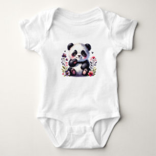 Schattige baby panda met bloemen Aardig dier Romper