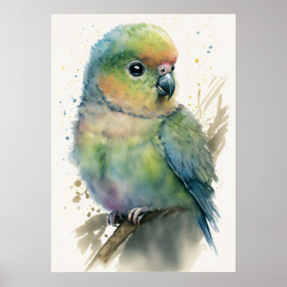 Schattige Baby Parrot Waterverf Nursery Poster