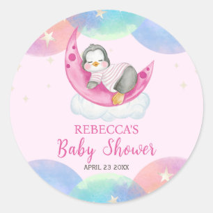 Schattige Baby Penguin Roze Baby shower Ronde Sticker