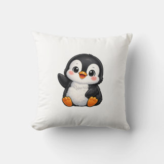 Schattige baby pinguïn zwaaiend cartoon karakter k kussen