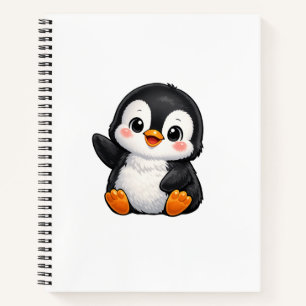 Schattige baby pinguïn zwaaiend cartoon karakter k notitieboek