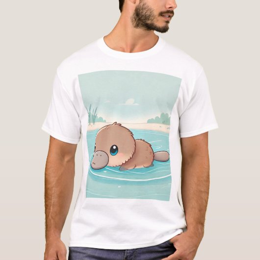 Schattige Baby Platypus Zwemmen T-Shirt Design (Voorkant)