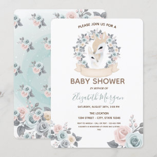 Schattige Baby Rendieren Bloemen Baby Shower Kaart