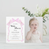 Schattige Baby Roze Coquette Bow Foto Baby shower Kaart (Staand voorkant)