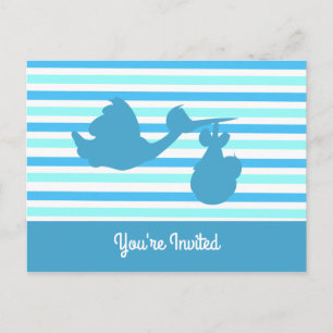 Schattige Baby shower Blauwe Gestreepte Jongen met Uitnodiging Briefkaart