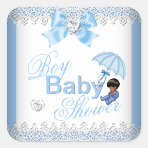 Schattige Baby shower Jongen Blauw Wit Afrikaans A Vierkante Sticker