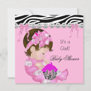 Schattige baby shower meisje roze zebra cupcake 3 kaart