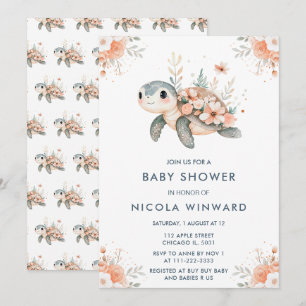 Schattige Baby shower van de bloemenschildpad Kaart