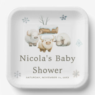 Schattige Baby shower voor de Koe van het winterpo Papieren Bordje