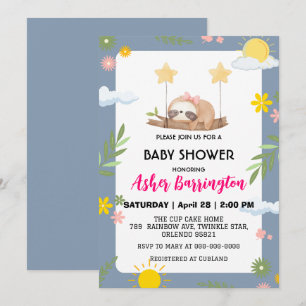 Schattige Baby sloth regenboog sky flower baby sho Kaart