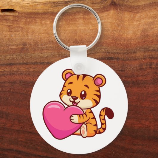 Schattige Baby Tijger Knuffelen Een Hart Sleutelhanger (Achterkant)