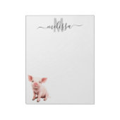 Schattige Baby Varken Waterverf Monogram Naam Noti Notitieblok (Gedraaid)