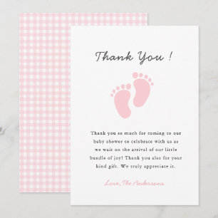 Schattige baby voetafdruk baby girl shower bedankkaart