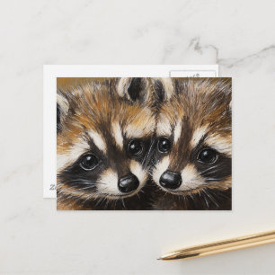 Schattige Baby Wasberen Schilderij Briefkaart