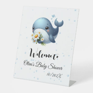 Schattige Baby Whale Baby shower voetstuk teken Reclamebord Met Voetstuk