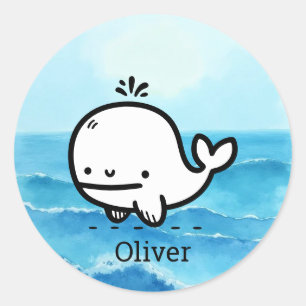 Schattige Baby Whale - Kawaii Zee Creature Line Ar Ronde Sticker