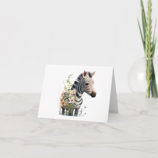 Schattige Baby Zebra met Bloemen BLANK Kaart (Voorkant)