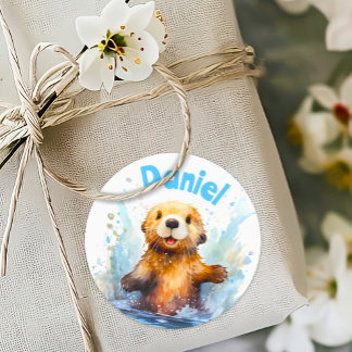 Schattige Baby Zee Otter in Water Splashes Geperso Ronde Sticker