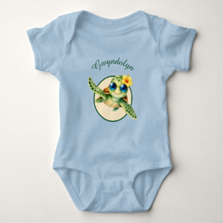 Schattige baby zeeschildpadden met tropische bloem romper