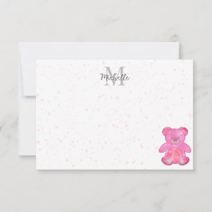 Schattige babybeer in roze gepersonaliseerd notitiekaartje