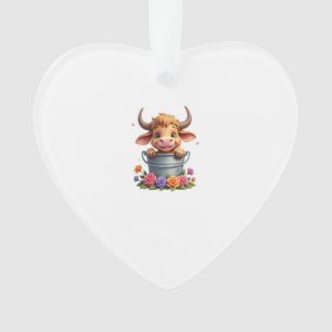 Schattige babyhooglandkoe Met bloemen Kalf Dier co Ornament