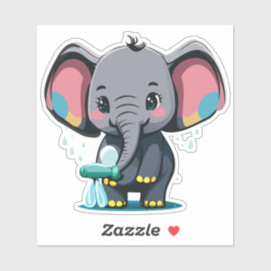 Schattige babyolifant die water uit zijn slurf spu sticker