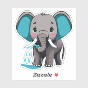 Schattige babyolifant die water uit zijn slurf spu sticker