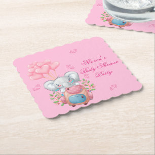 Schattige babyolifant en ballon Baby Shower Kartonnen Onderzetters